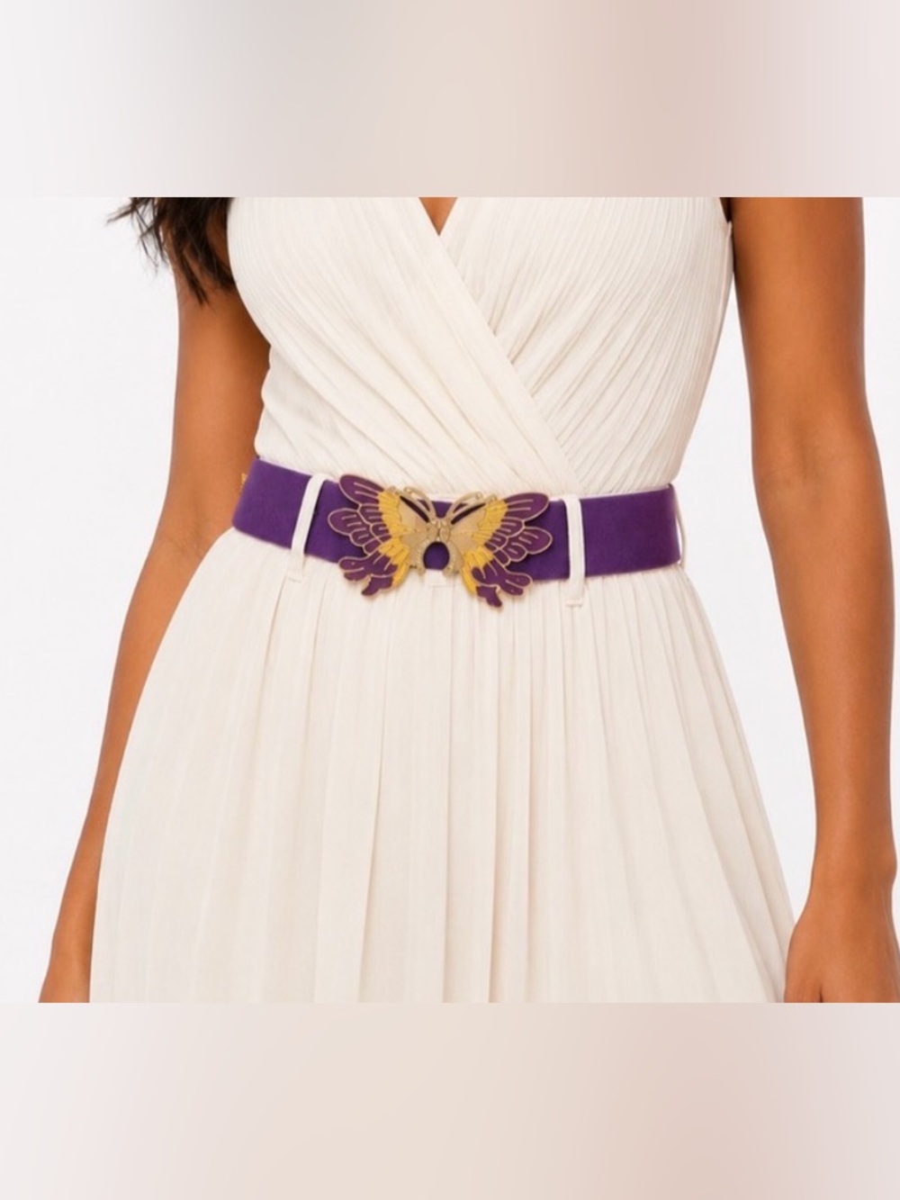 Purple Elastic Waist Belt with Gold Butterfly Buckle